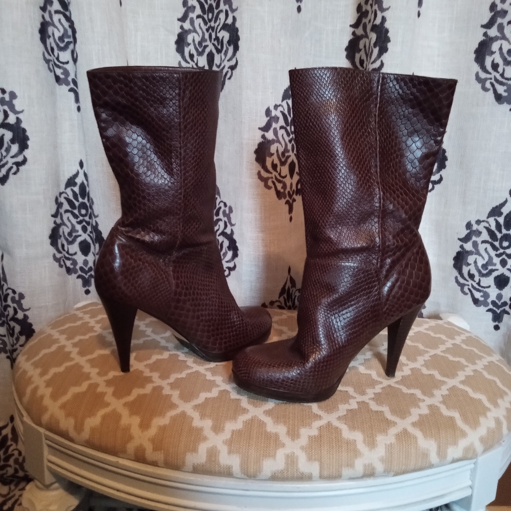 Cole Haan Brown Leather Faux Snakeskin  Boots Women's Size 7 1/2"B